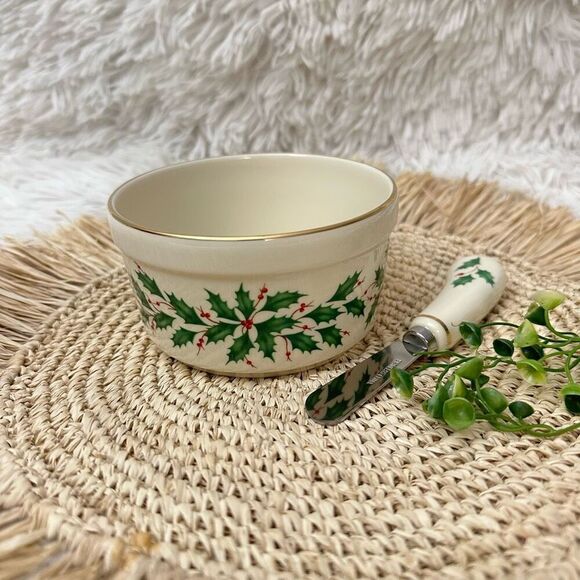 LENOX Hosting The‎ Holidays Dip Bowl & Spreader 4.5” NEW Holly Leaf - Picture 7 of 8
